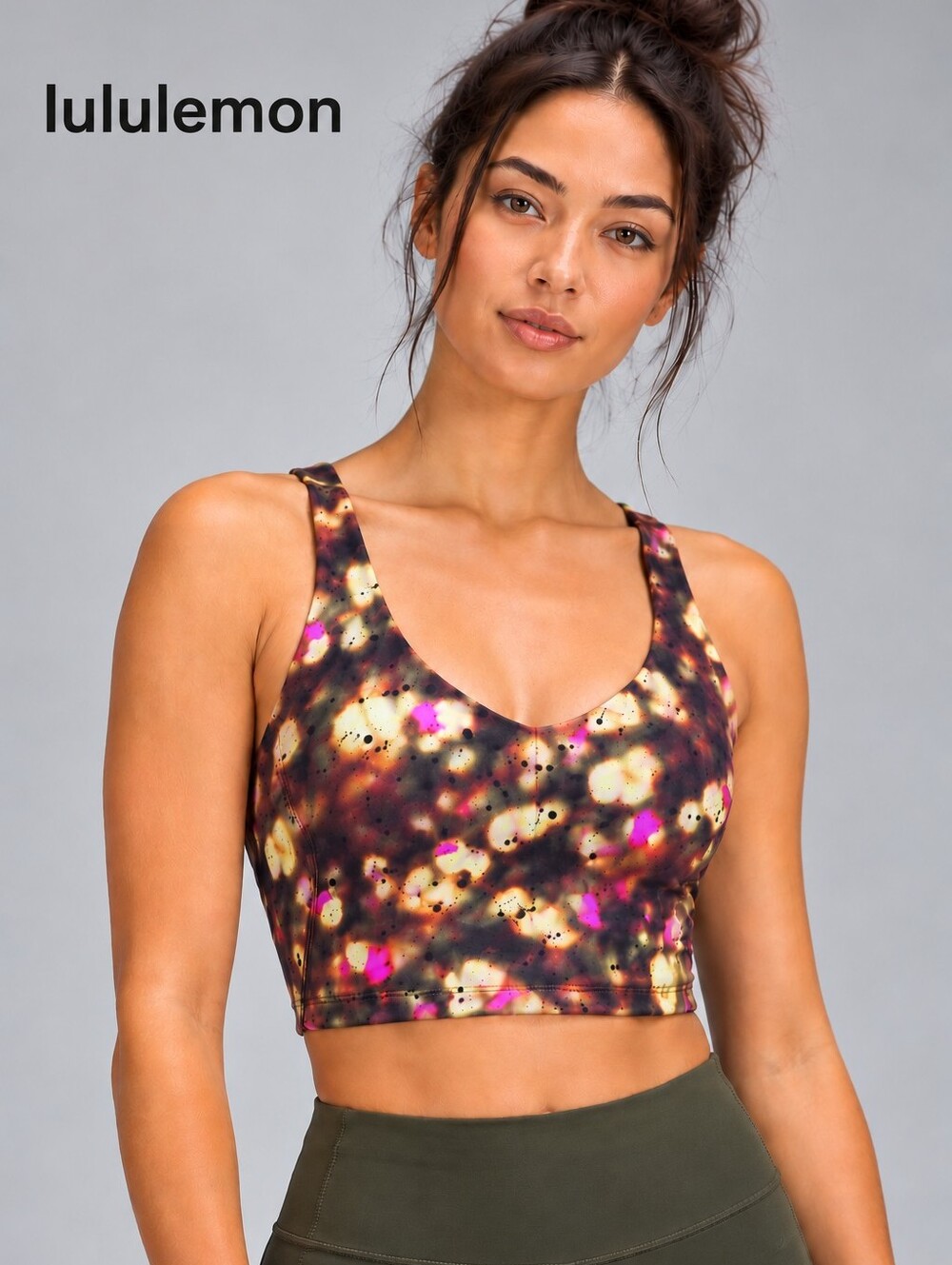 Lululemon Floral Spray Multi Longline Crop Sports Bra – Size 8